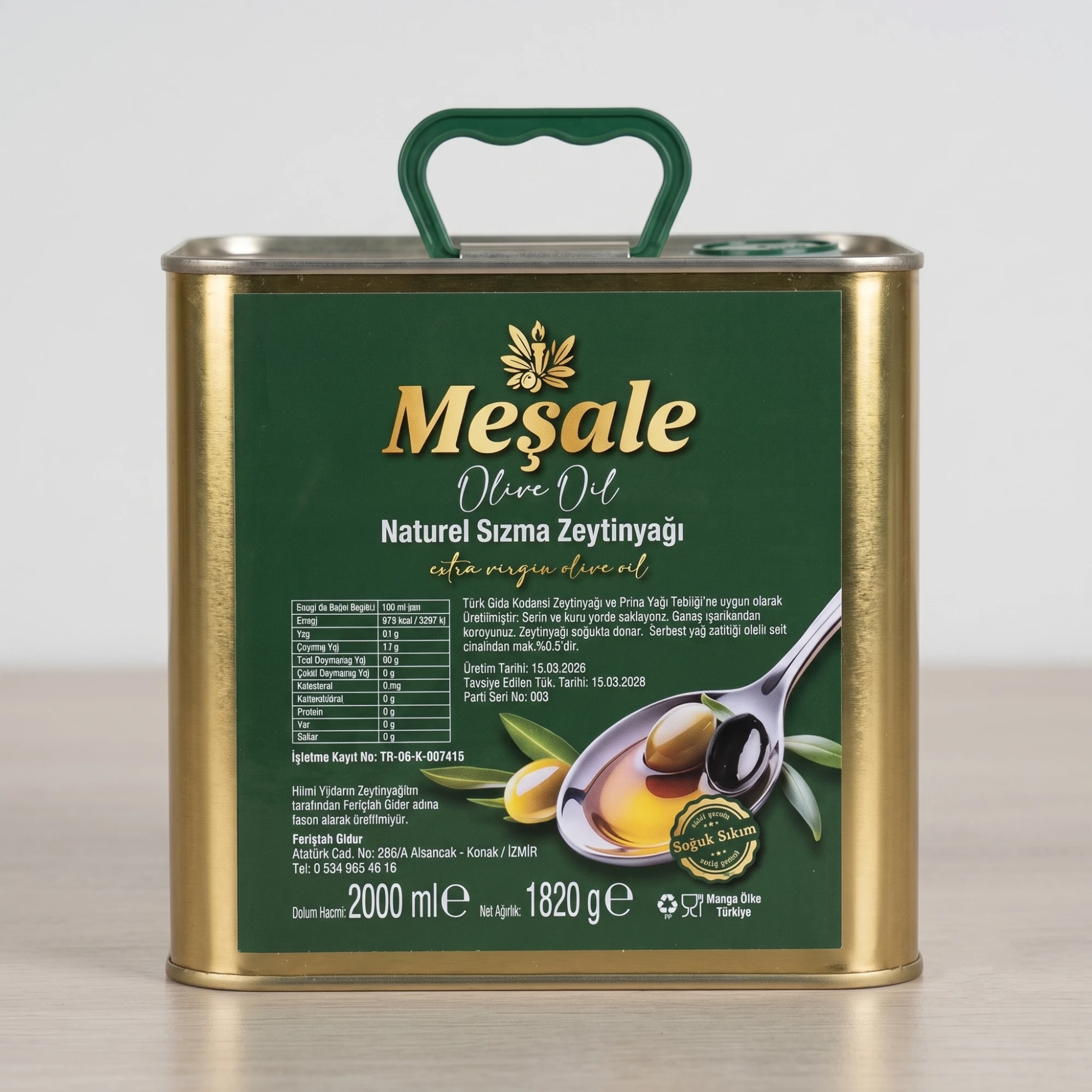 Meşale Naturel Sızma Zeytinyağı 2 Litre (Teneke)
